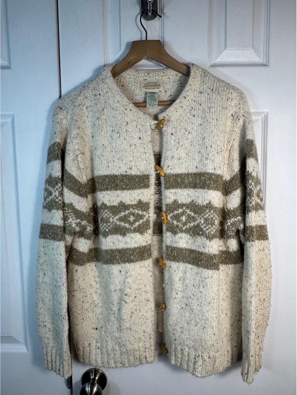 St. John's Bay Large Cream and Beige Wool Blend Button-Up Cardigan Sweater